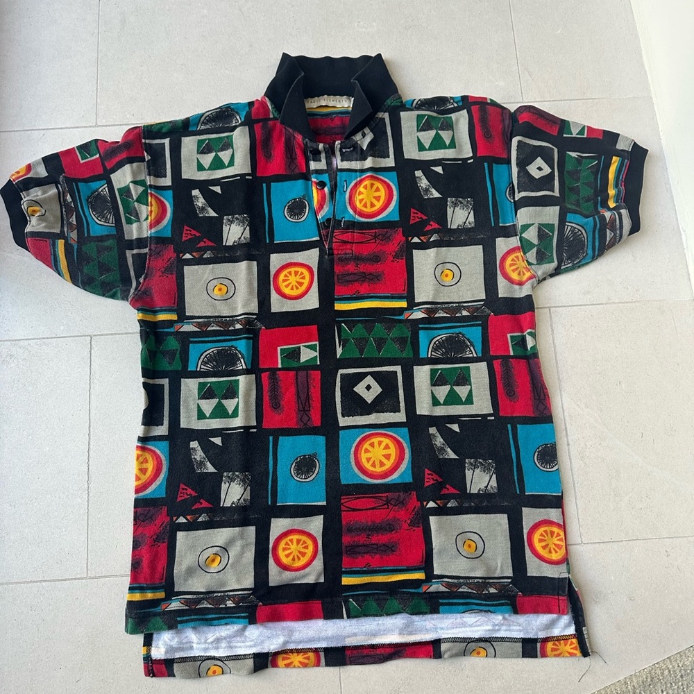 90s Geometric Men's Polo Shirt Size Medium